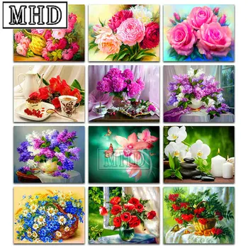 

5D full square diamond painting flower peony carnation chrysanthemum 3d diamond embroidered rhinestone mosaic decorative