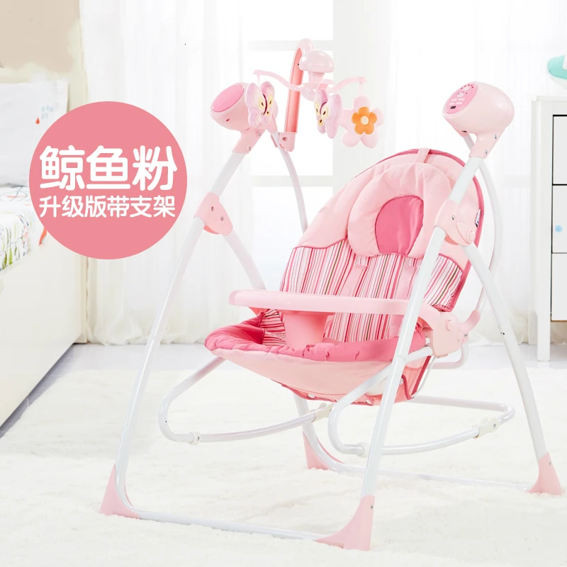 Lovely Pink Crib Electric Baby Swing Musical Rocking Chair Infant