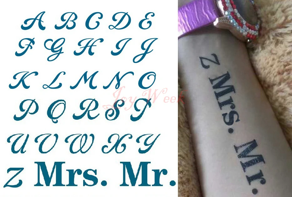 Waterproof Temporary Tattoo Sticker English word letters alphabet Mr