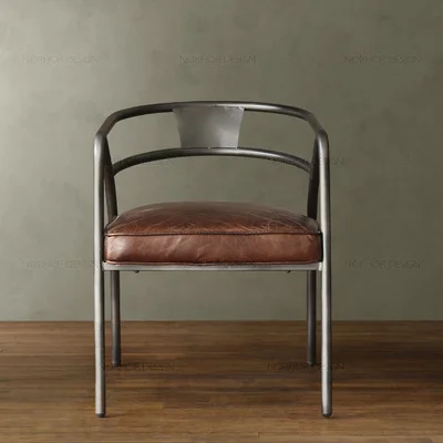 Американский кантри винтажное кожаное круглое кресло из железа кофейное кресло