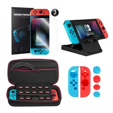 10 in 1 Accessory Kit Set for Nintend Switch With EVA Carrying Case Joy Con Grip Adjustable Stand HD Screen Protectors 3 Packs 