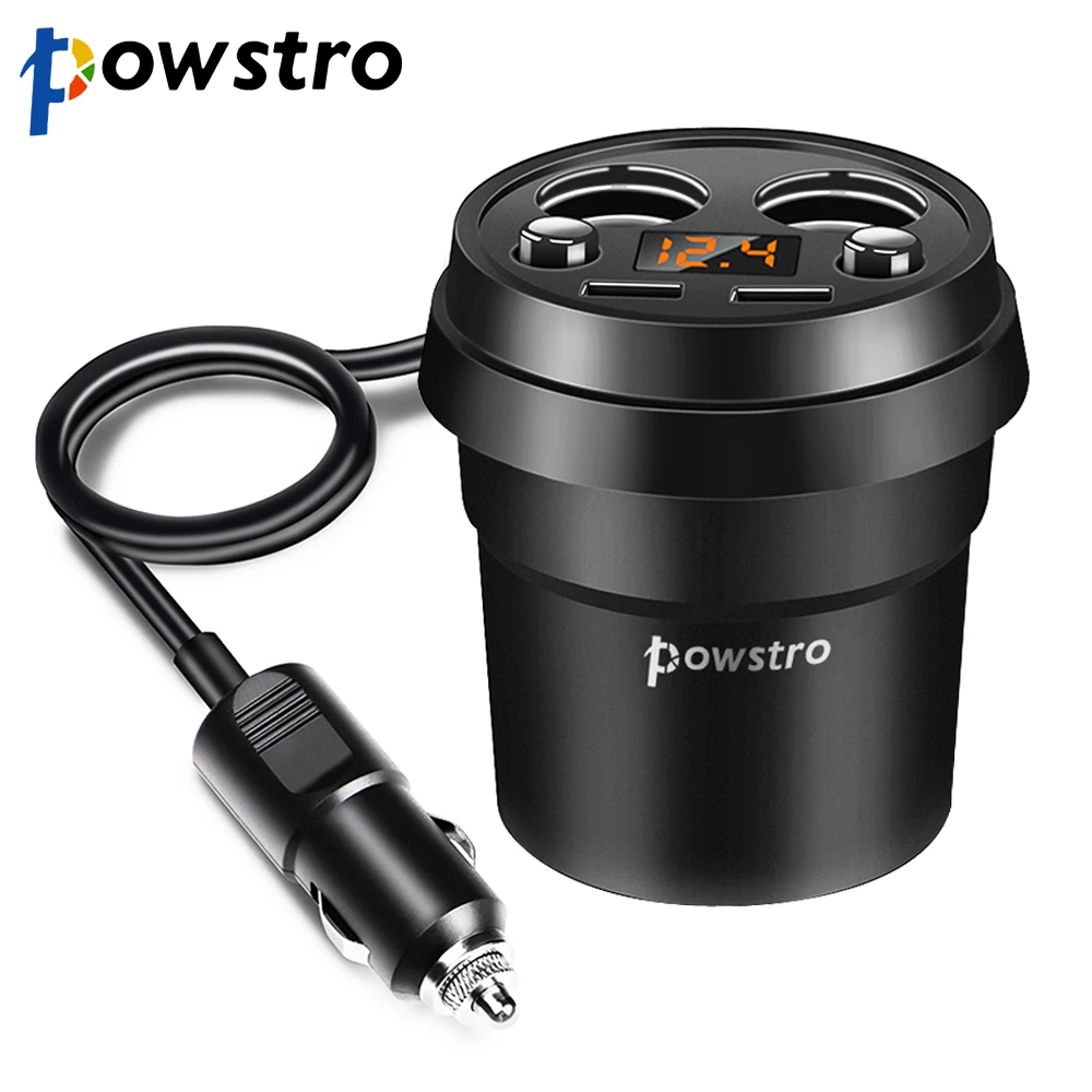 Автомобильное зарядное устройство Powstro, 5 В, 3,1 А, цифровой дисплей, двойной USB, автомобильное зарядное устройство с 2 гнездами прикуривателя для gps DVR, мобильная зарядка