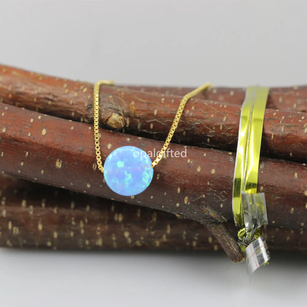 

1pc Hot Selling 8mm Tiny op06 blue Coin Fire Opal Necklace Round Coin Opal Necklace with 925 Silver box gold chain for girl