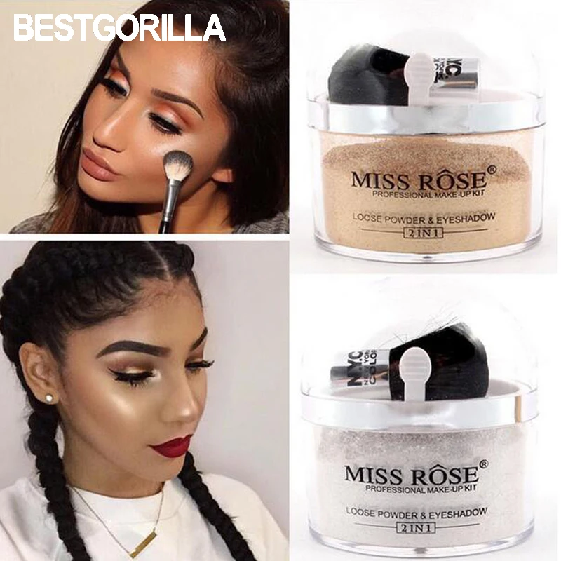 Miss Rose Макияж для лица bringten гладкая свободная Пудра с кистью блестящие золотые
