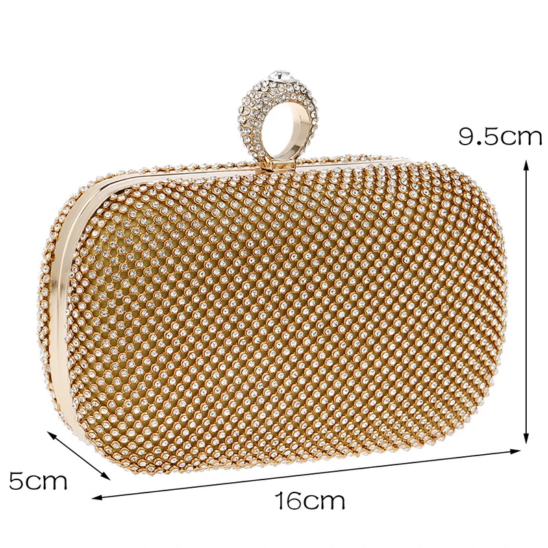 Dimensions of Luxy Moon Rhinestone Ring Evening Bag