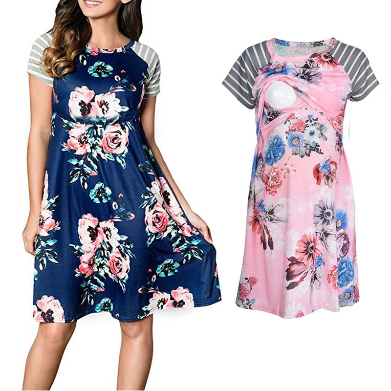 Online Sunbaby nueva moda de verano de Color sólido Vestido de enfermería ropa de maternidad vestidos casuales vestidos para las mujeres embarazadas Q1207