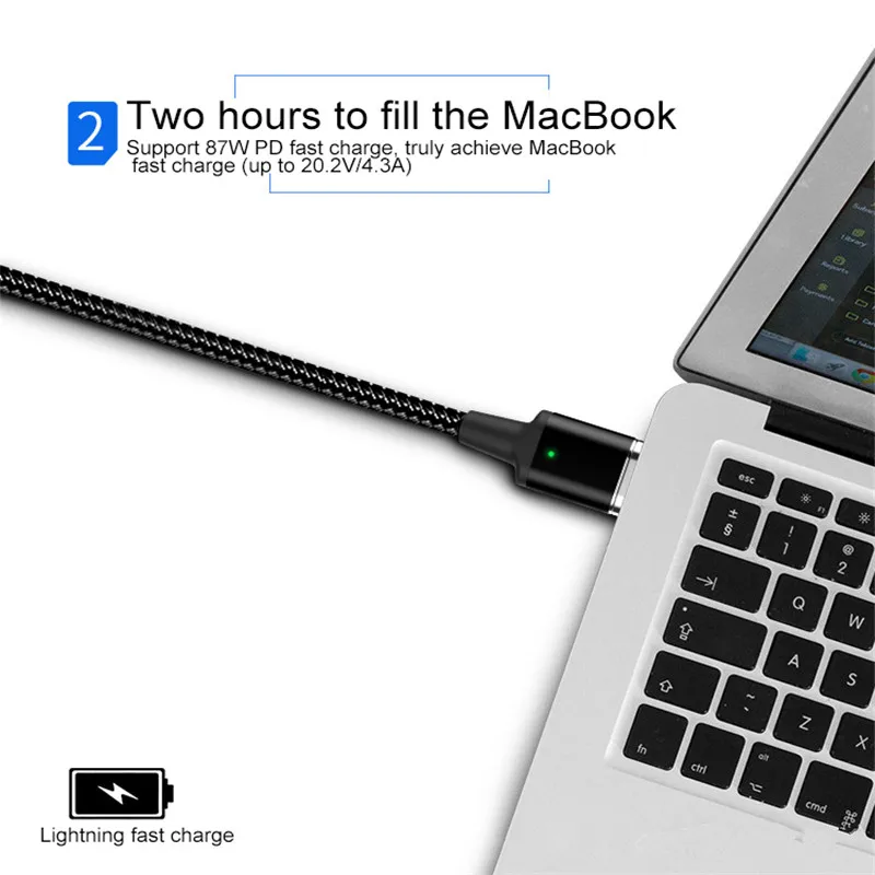 Кабель usb type-C, 1,8 м, магнитный кабель Usb C, 20 в, 5 А, кабель для быстрой зарядки и передачи данных USBC, поддержка QC PD для MacBook