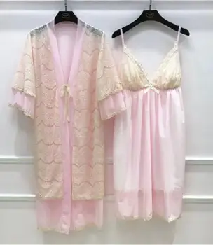 

Casual Nights Women's Sleepwear 2 Piece Nightgown and Robe Set Women's Long Thin Robe Beige Sleepwear Lace SLeepwear