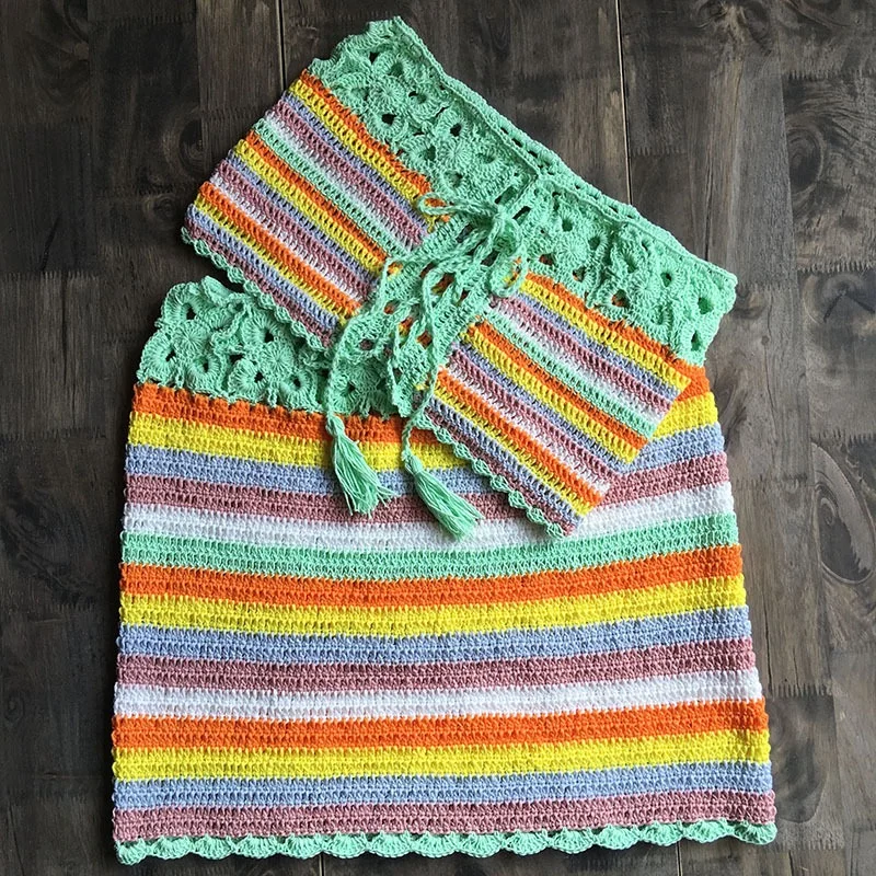 Iasky pçs set artesanal colorido listrado crochê