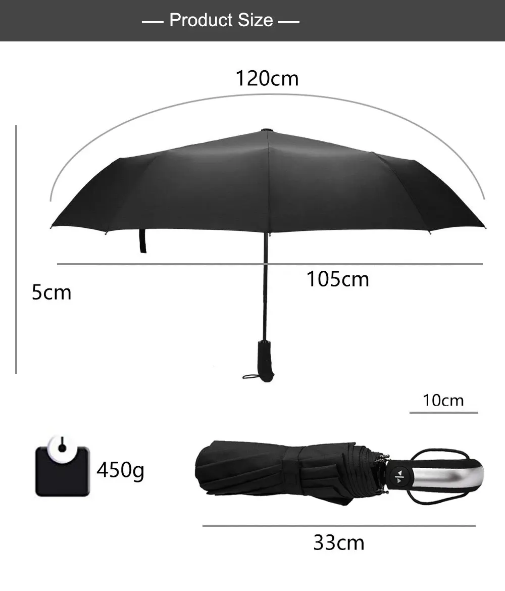 Автоматический зонт от дождя и ветра, складной женский Автоматический роскошный большой Ветрозащитный зонтик от дождя для мужчин с черным покрытием 10 к