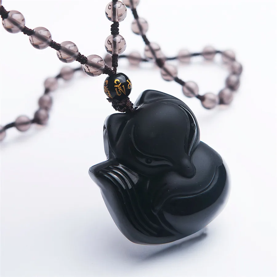 Women Men Necklaces Charms Fox Drop Natural Stone Pendant Black Obsidian Gemstone Natural Obsidian Pendant Bead 423716mm (4)
