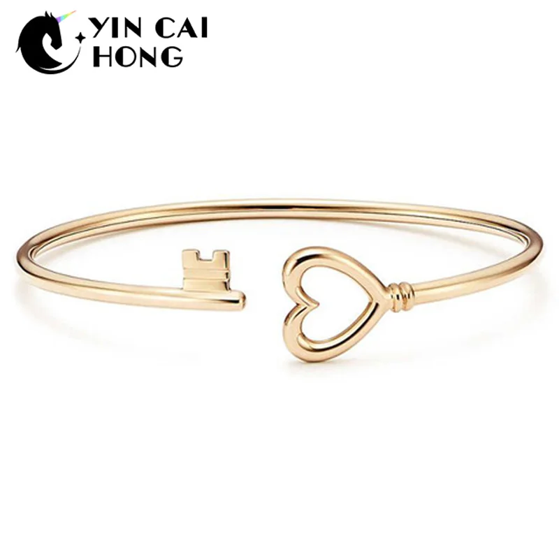 

YCH 925 Sterling Silver Charm Original Love Key Bracelet 14K Gold Color Women's Vitality Distinguished Simple Jewelry Gift