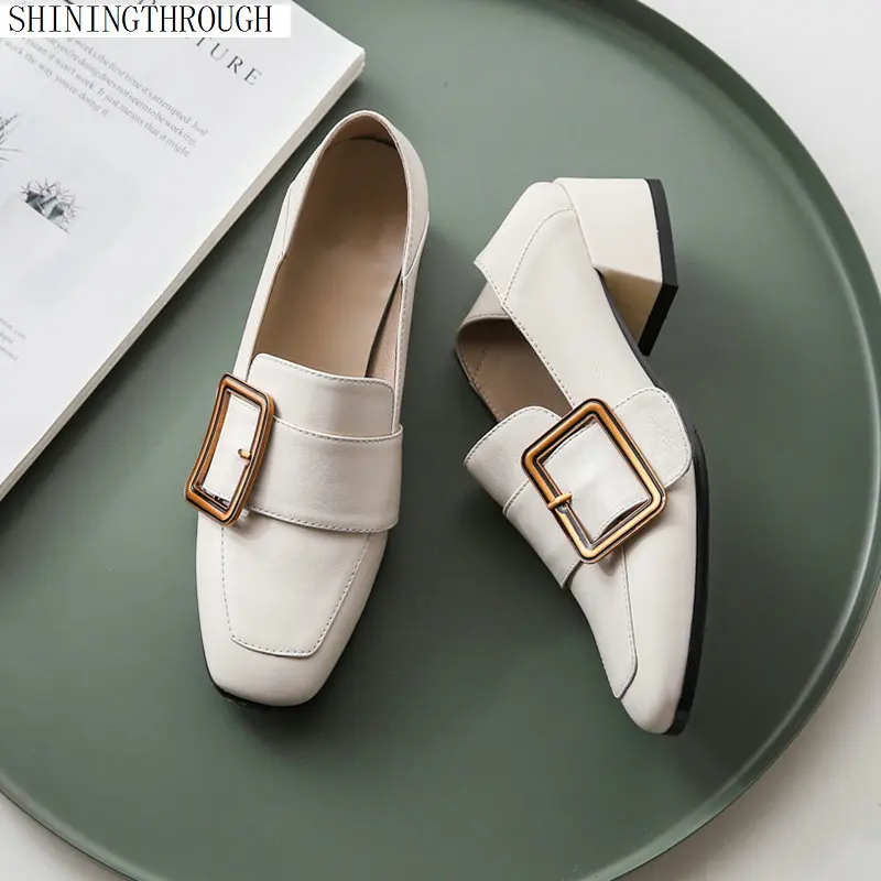 

Plus Size 34-43 OL Office Women Shoes buckle Low Heel Dress Shoes cow Leather Shoes Woman dress Shoes zapatos muje