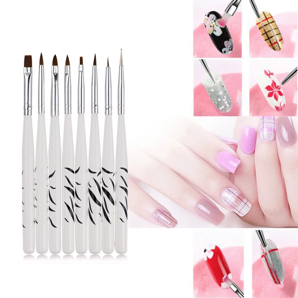 8pcs/set Zebra Printing Nail Art Brush Wooden Handle Nail Professional Equipment Pen Uv Gel Builder Painting Drawing Brushes