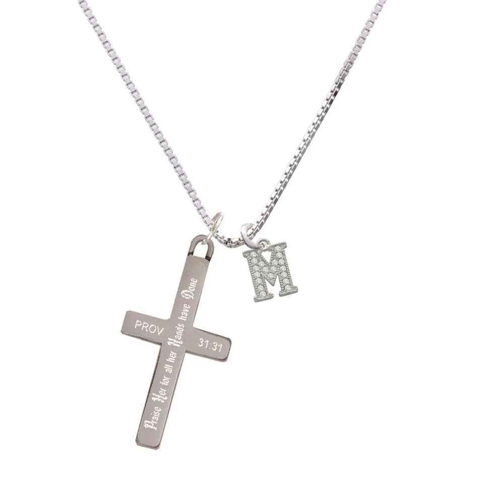 Small Crystal Initial - M - - Praise Her - Cross Necklace