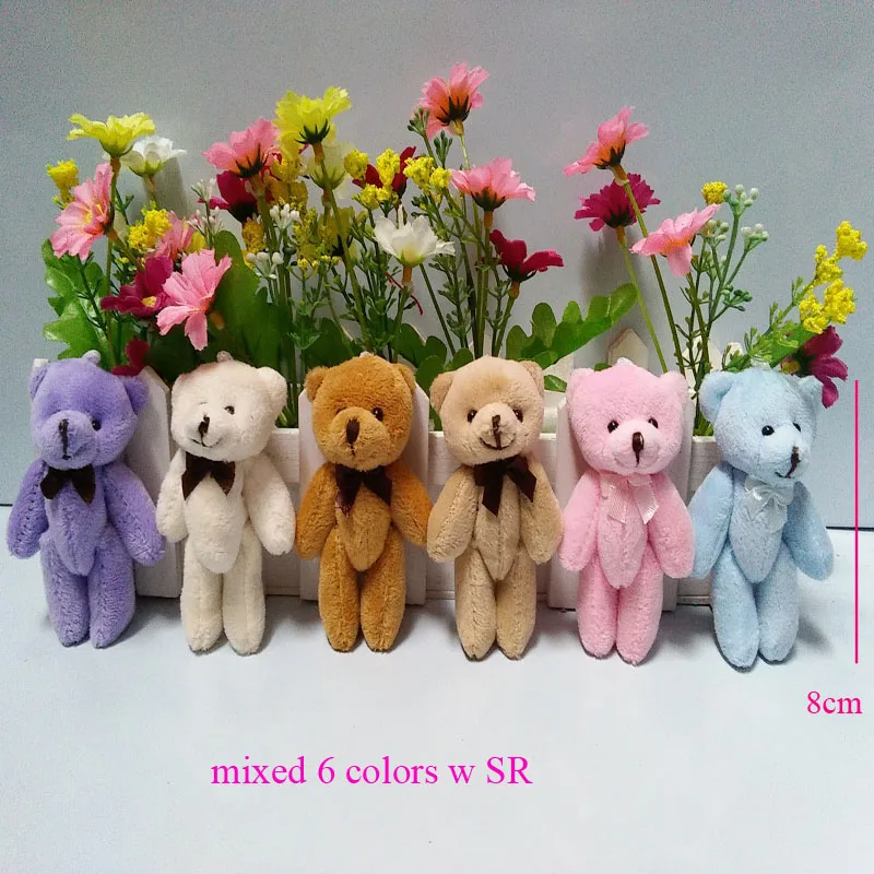

10PCS Super Kawaii 8CM Joint Bowtie Teddy Bear Plush TOY DOLL ; Stuffed TOY Wedding Gift Bouquet Decor DOLL TOY