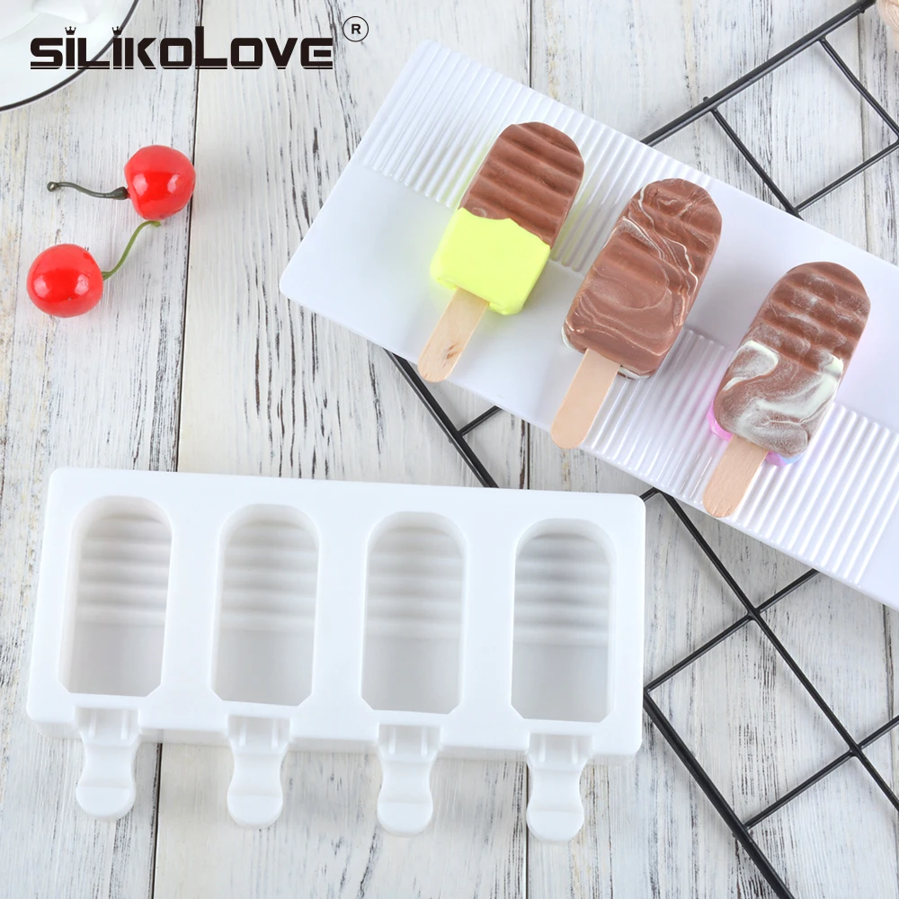 

SILIKOLOVE 4 Cavity Popsicle Silicone Molds With Lid Household Child For Kitchen Gadgets Dining Bar Accessories Supplies