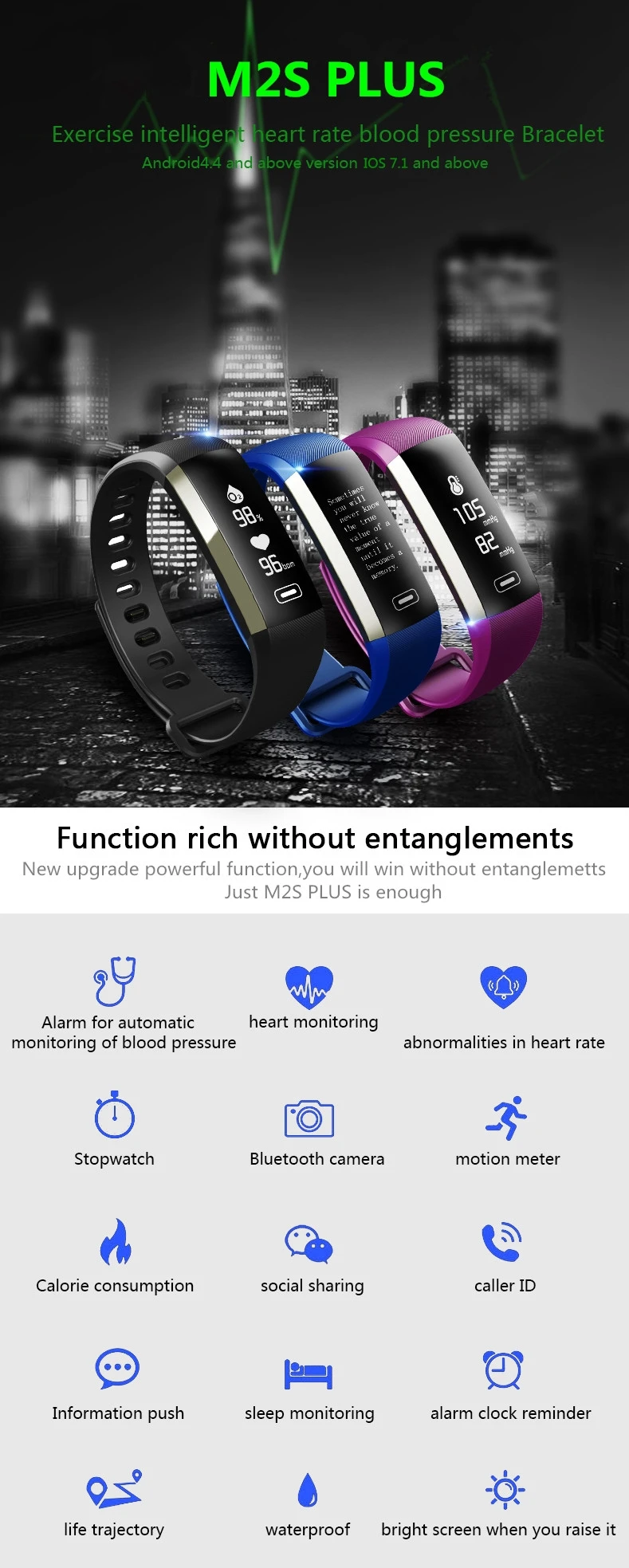 M2 умный Браслет IP67 Bluetooth сердечного ритма трекер крови Давление кислорода сообщение напоминание Passomete смарт-браслет для IOS и Android