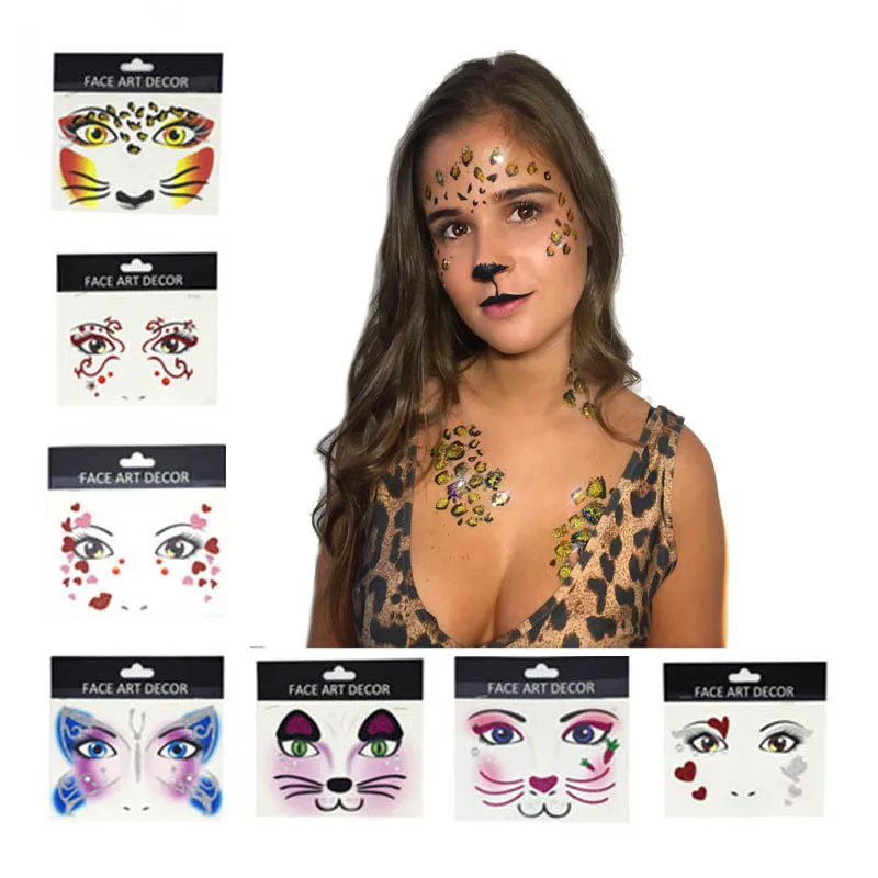

New Fashion Creative Face Decor Glitter Temporary Tattoo Stickers Halloween Party Stage Makeup Prop For Holiday