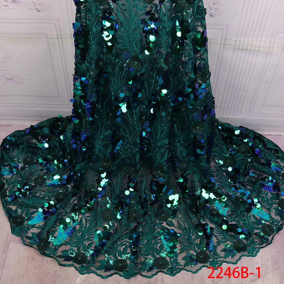 

New African Sequins Lace Fabric High Quality French Lace Fabric With 3D Flower African Lace Fabric For Wedding Dress XZ2146B-1