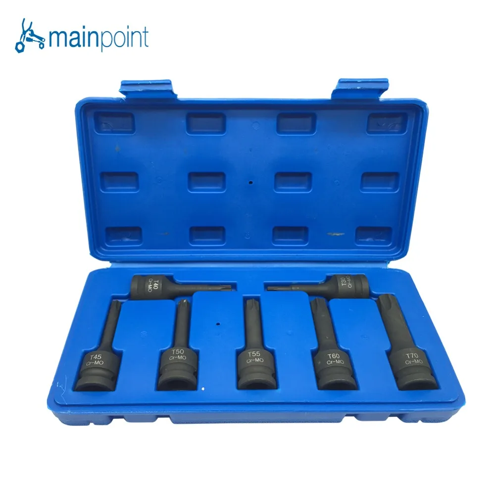 

Mainpoint 1/2" Drive Star Torx Impact Socket Bits 7Pcs T30-T70 Metric Hex Allen Spline Chrome-Molybdenum Ratchet Bit Socket Set