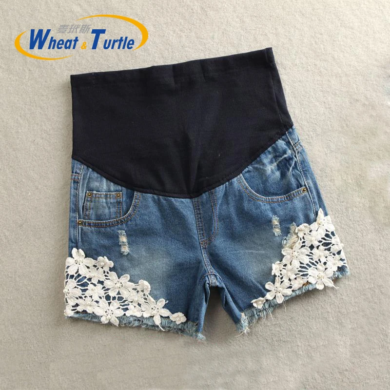 

2019 Summer New Arrival Maternity Summer Short Jeans Most Hot Sale Lace Decorated Pop Hot Pant Denim Jeans For Pregnant Women
