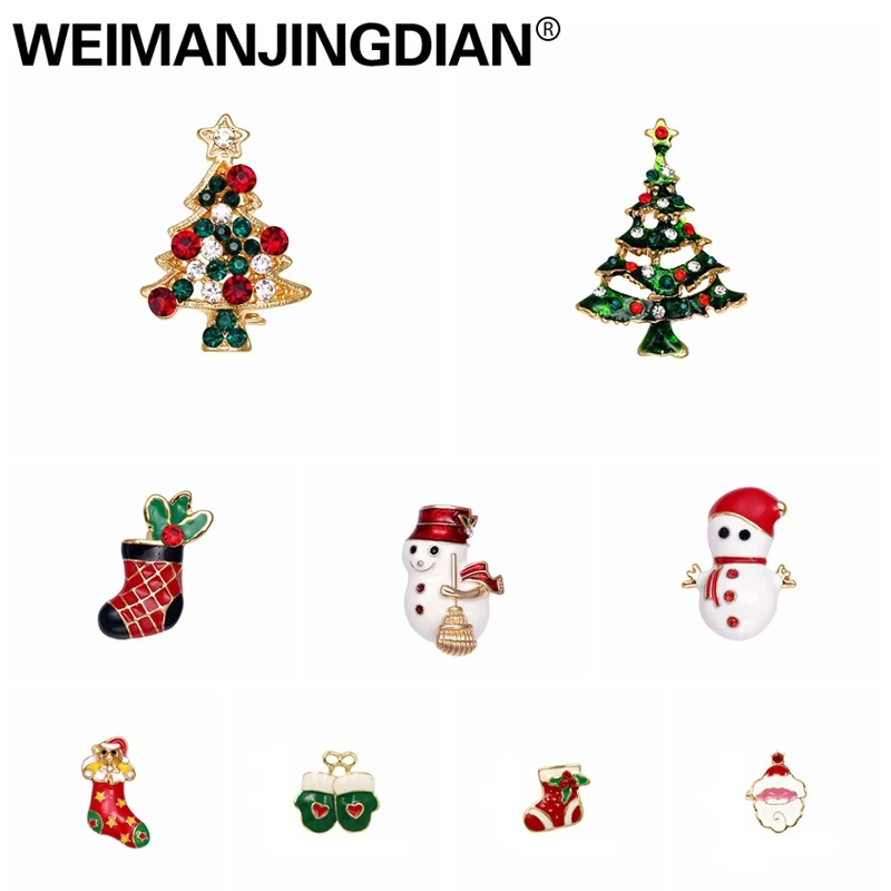 

WEIMANJINGDIAN Brand New Arrival Enameled Assorted Cute Jeweled Christmas Pins and Brooches for Merry Christmas Gifts