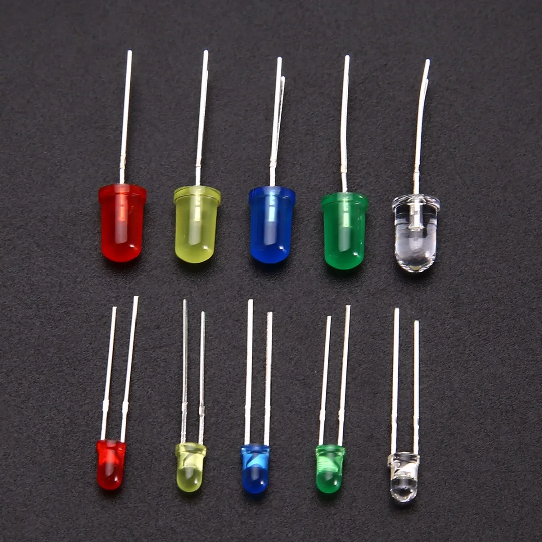 Mayitr 5 Colors 200pcs 3mm & 5mm LED Diode Light Assorted Kit White Yellow Red Green Blue Electronic Component DIY Set