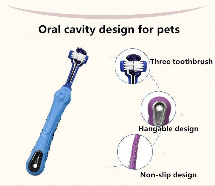 Зубная щетка для домашних животных для чистки зубов Зубная щетка с тремя головками для собак с нескользящей ручкой идеальные товары для ухода за зубами чистящие средства для рта
