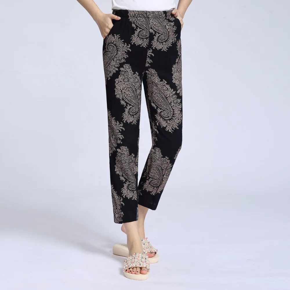 Woman Summer Cropped Pant Oriental Floral Pattern Print Cotton Crop Trouser Female Casual Elastic Band Waist Pantalones Mujer XL Woman Summer Cropped Pant Oriental Floral Pattern Print Cotton Crop Trouser Female Casual Elastic Band Waist Pantalones Mujer XL