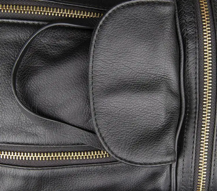 Leather Detail of Woosir Black Travel Duffle Bag