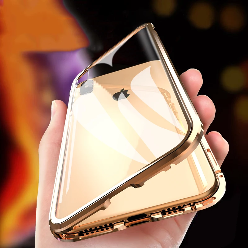 Suntaiho Magnetic Case for iPhone XS Max case XR Dual Tempered Glass Magnet Adsorption Case for iPhone 7 Plus glass Cover bumper