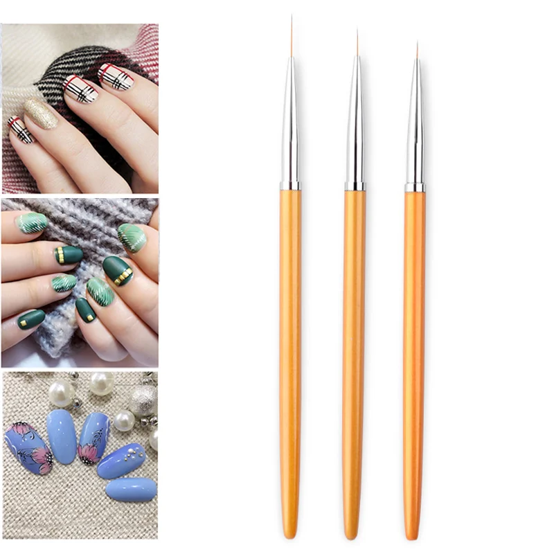 3Pcs/set Nail Art Liner Painting Brush Pen French Brushes DIY Flower