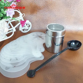 

18pcs/set Coffee Shaker Measure Spoon Stencils Chocolate Duster For Cappuccino Latte Tea DIY Coffee Mold