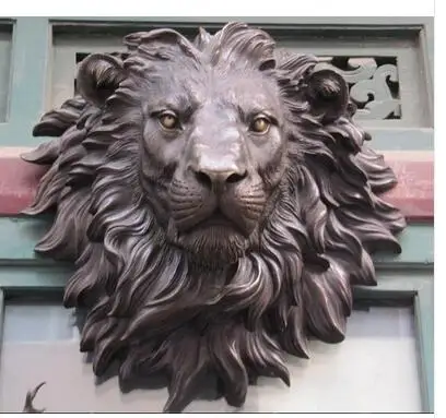 

Art Bronze Decoration Crafts Brass Copper The huge Lion head flat bronze sculpture statue The art hanging wall H" 18.1
