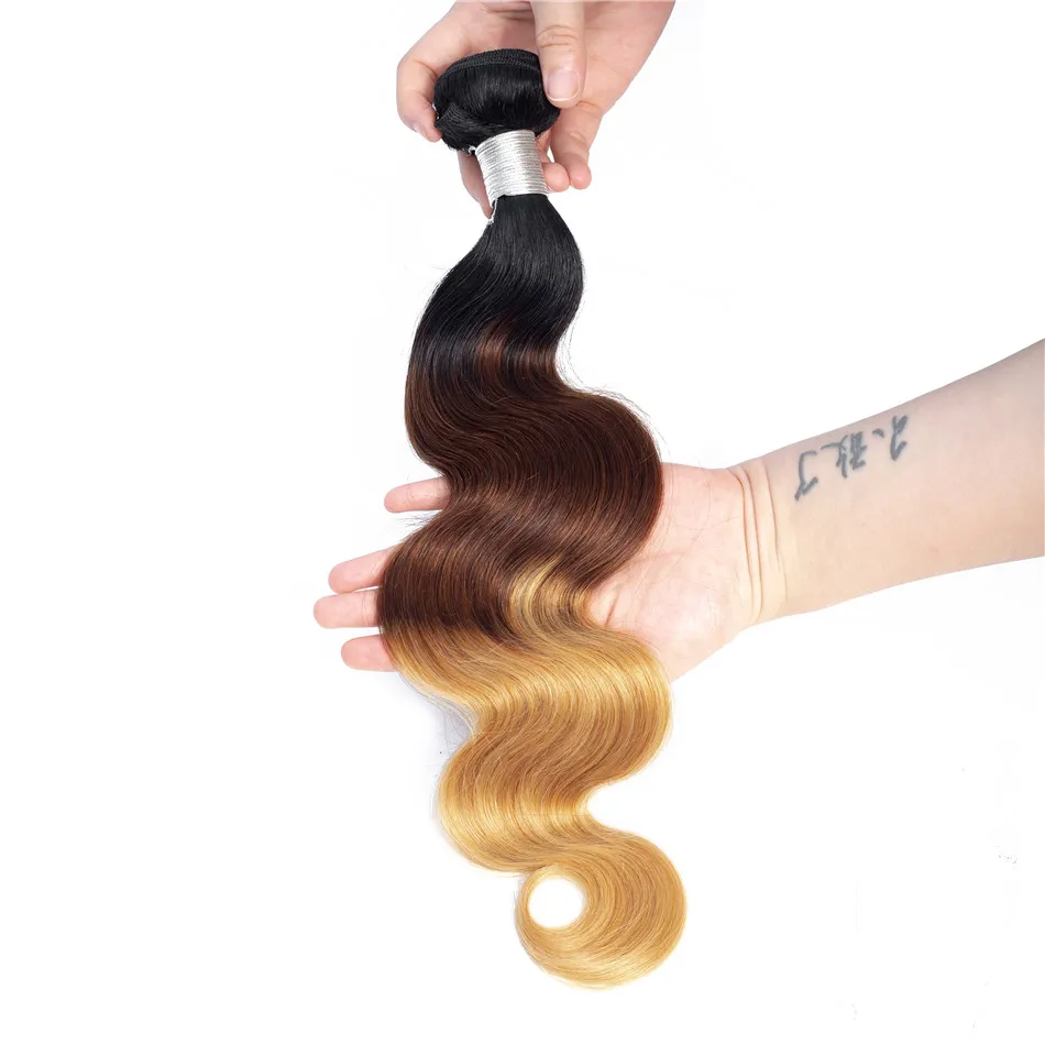 Ably Professional Colored Hair 1B/4/27# Three Tone Blonde Remy Human Hair Peruvian Body Wave Hair Ombre Bundles with Closure Ably Professional Colored Hair 1B/4/27# Three Tone Blonde Remy Human Hair Peruvian Body Wave Hair Ombre Bundles with Closure