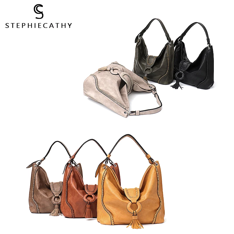  SC Big Vegan Leather Women Shoulder Bag Fashion Large Hobo Tote Bag for Girls Tassel Flap Ladies Ha - 32920656859