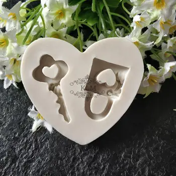 

Couple heart-shaped key silicone mold Chocolate silicone mold DIY fondant tools KLM-75