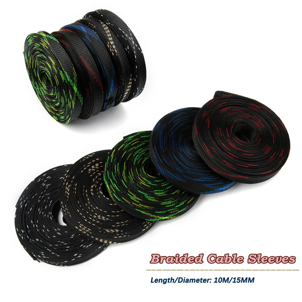 

10M Diameter 15mm Wire Cable Protecting PET Nylon Braided Cable Sleeve High Density Sheathing Insulation Wire Sleeving