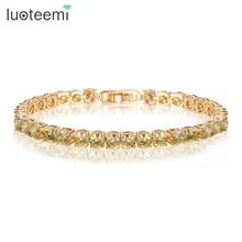 LUOTEEMI Nuevo Estilo Al Por Mayor de Oliva Verde 4 MM Ronda AAA Brazalete de Circón Cúbico para Las Mujeres Moda Champán Plateó La Joyería