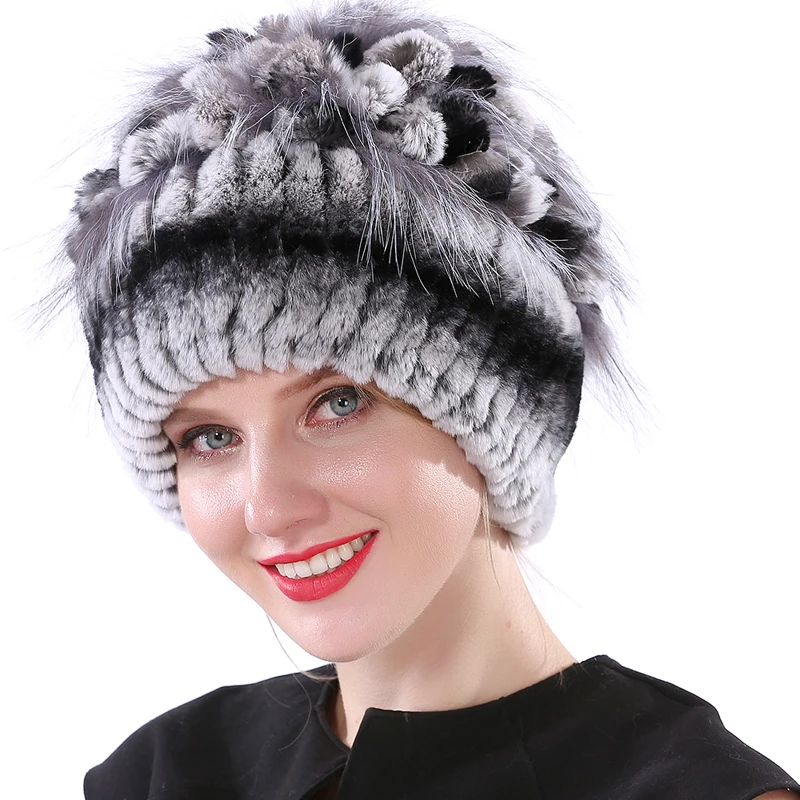 Winter Hats for Women Rabbit Hat Knitted Elastic Real Fur Hat Winter Fur Hatin Skullies