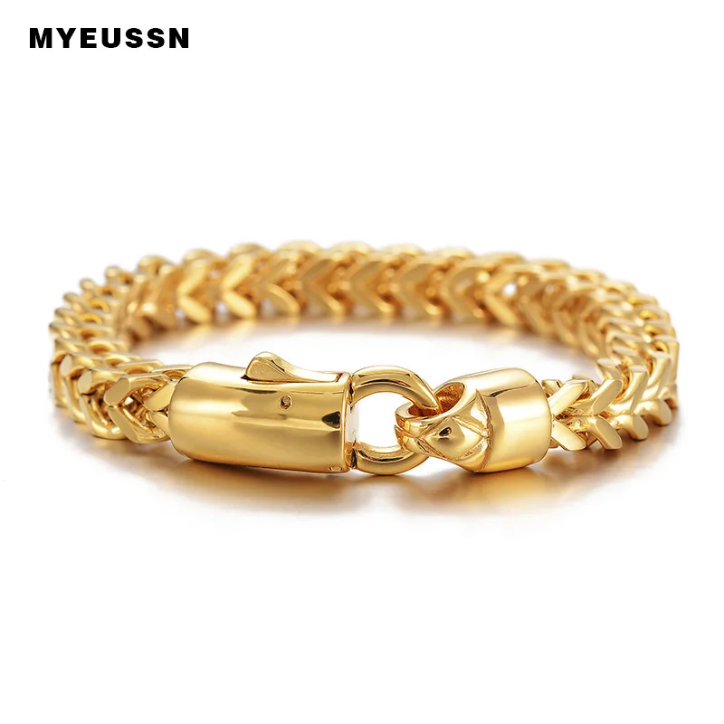

Foxtail Box Link Gold Charm Bracelet For Men 316L Stainless Steel 7mm Wide Fashion Top Quality Hip Hop Father's Day Jewelry Gift