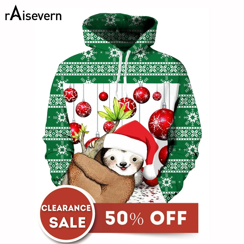 

Raisevern Funny 3D Santa Sloth Print Hoodies Men Women Unisex Fashion Christmas Streetwear Hoody Tops Clearance Sale