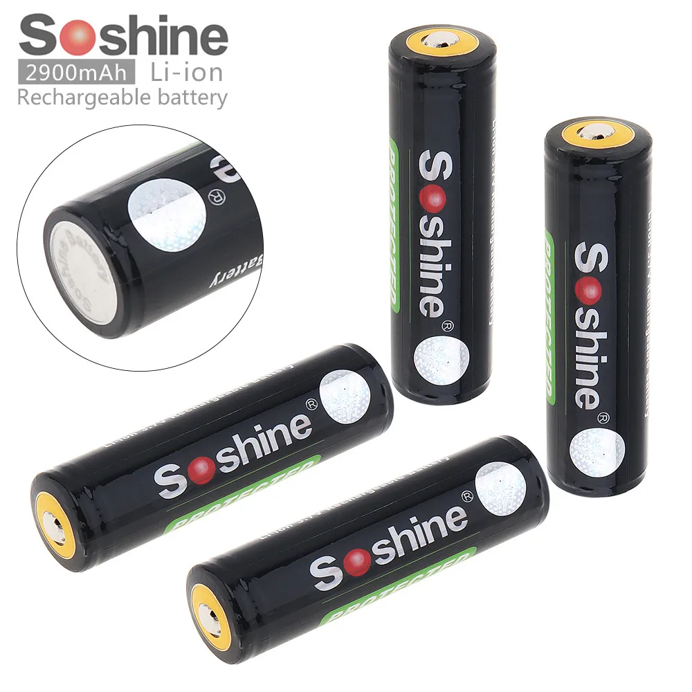 

4pcs Soshine 3.7V 18650 Lithium Battery 2900mAh Rechargeable Li-ion Battery with Protected PCB for LED Flashlight Headlamp