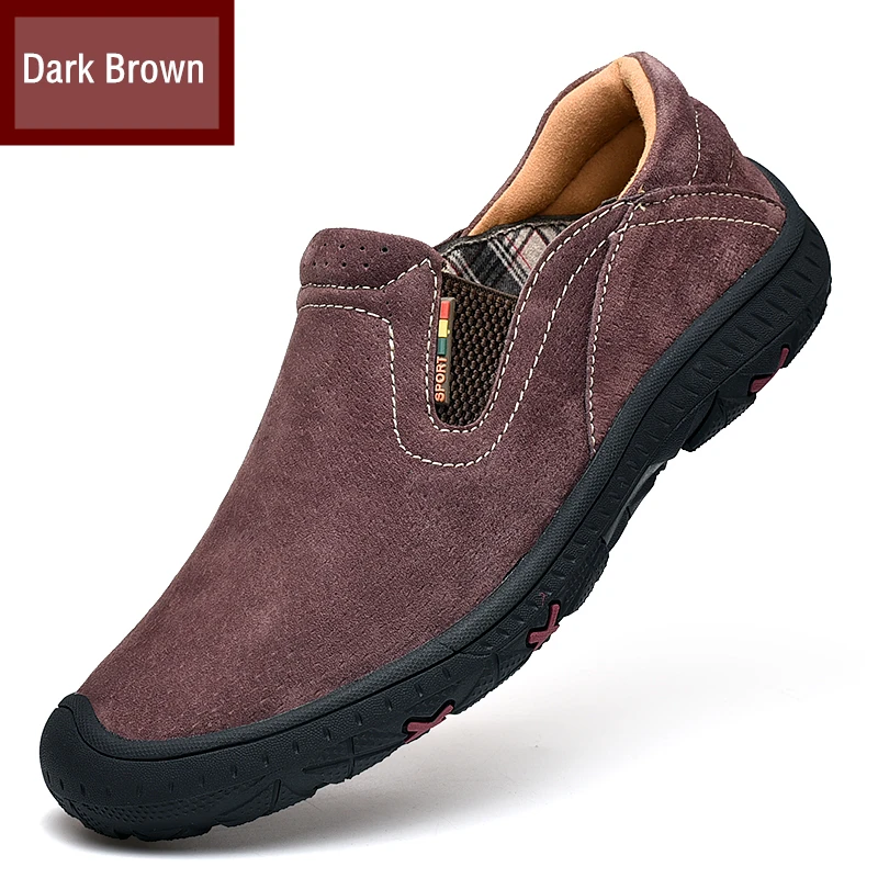 Misalwa/размеры 38-48, мужские повседневные лоферы, кожаная мужская повседневная обувь, замшевая легкая Мягкая прочная мужская обувь на плоской подошве с круглым носком - Цвет: Dark Brown Loafers