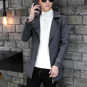 

Mens jacket spring autumn new Slim trend handsome long windbreaker men casual Trench coat turn down collar camouflage Polyester