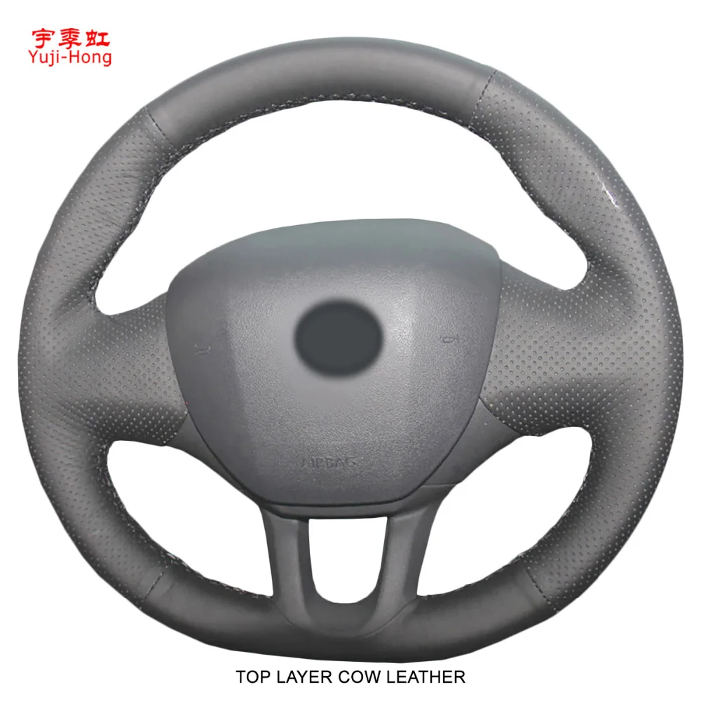 Car Steering Wheel Covers Case for Peugeot 2008 Top Layer Genuine Cow Leather Styling Hand Stitched Cover | Автомобили и