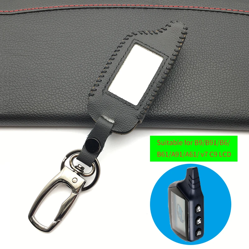 

2-Way B9 LCD Remote Control Leather Key Case Cover for Russian Vehicle Security Car Alarm System Twage Starline A91 A61 / B9 B6