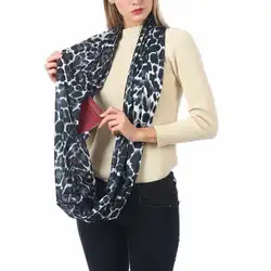 Оптовая продажа, женский шарф с леопардовым принтом, на молнии, с карманом, зимний теплый шейный платок