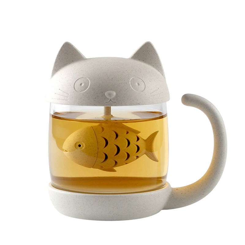 

3D Cute Cat Mug Tea Strainer Glass Personality Milk With Infuser Insulate Coffee Tumbler Creative Cup Christmas Gift Glasses